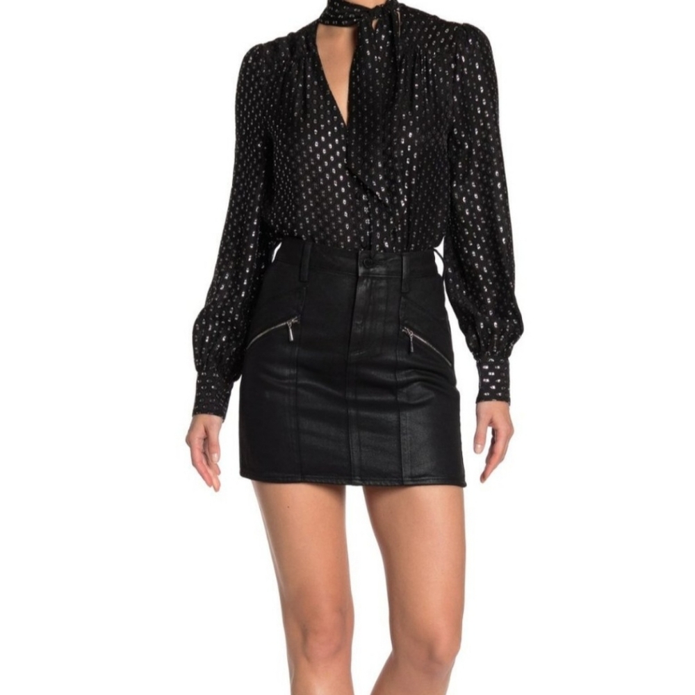Paige Women's Aideen Mini Skirt Size 24 Black Onyx‎ coating NWT - Picture 3 of 13